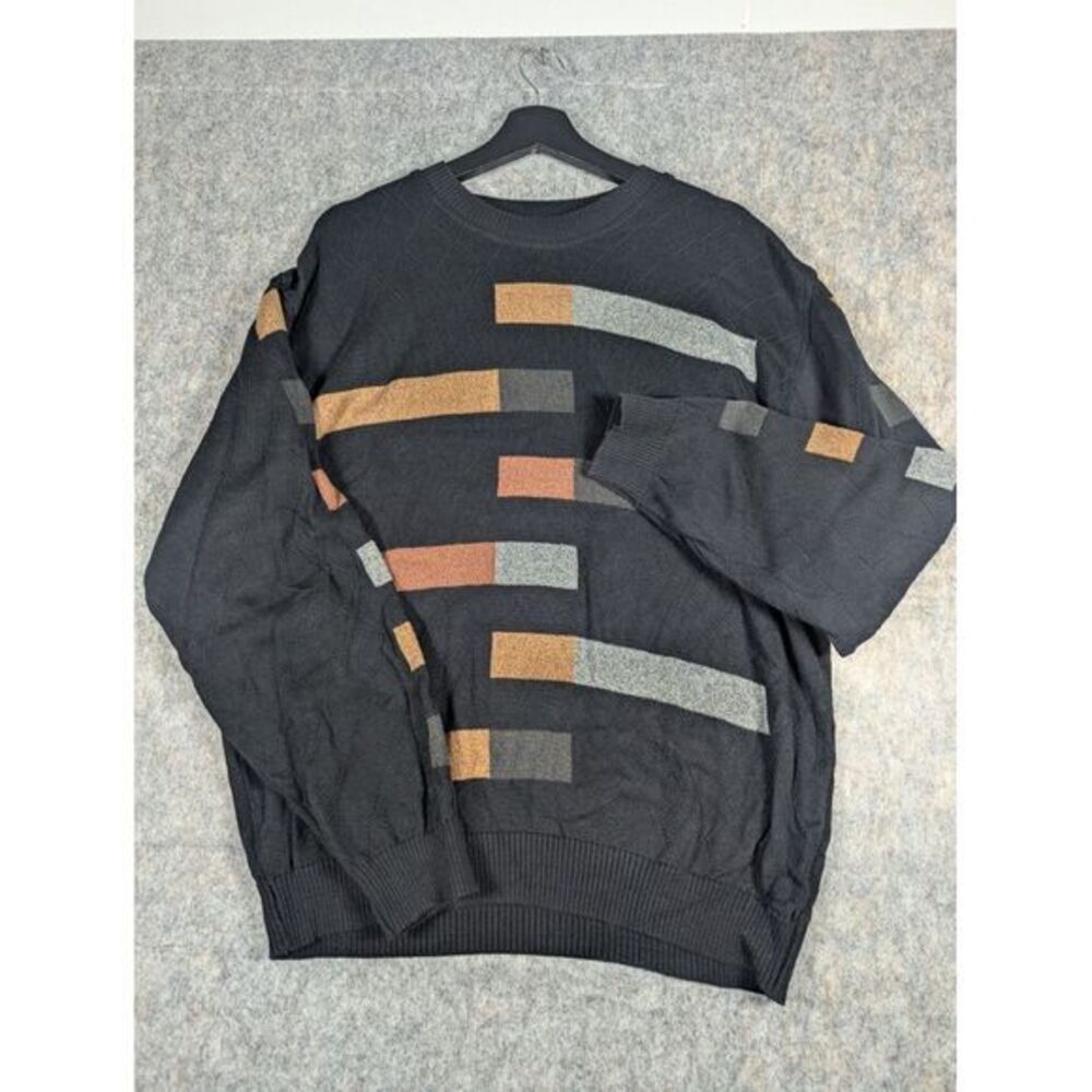 Vintage Tundra‎ Canada 3D Knit Sweater Textured Chunk Black Brown Mens Large